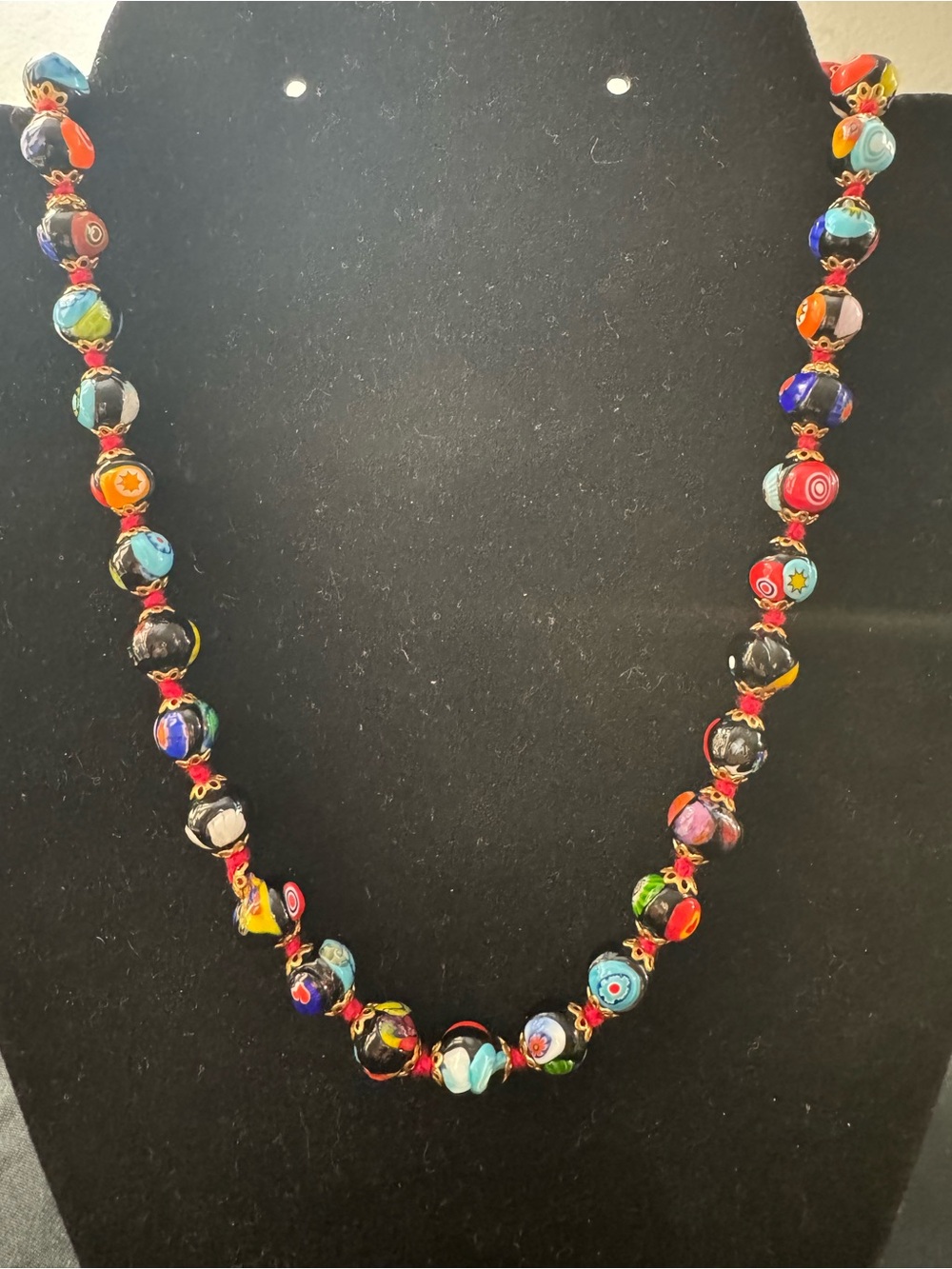 Vintage Millefiori Glass Bead Necklace Hand Knotted